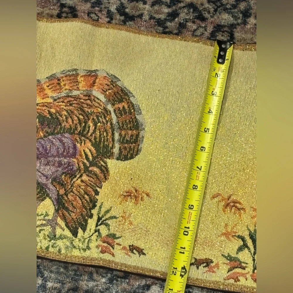 Vintage Thanksgiving Turkey Table Runner Almost 70” length sparkly